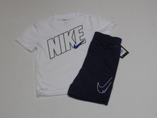 NWT 2pc Nike White Blue Swoosh Shirt  Blue Heather Shorts Set sz 7