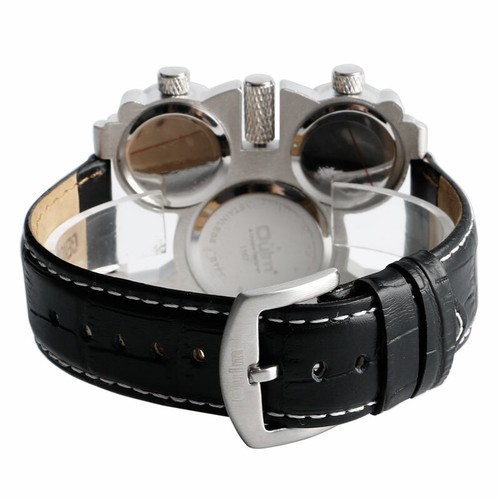 OULM 1167 Mens Steampunk Leather Band Watches 3 Time Zone Casual Quartz Watch - Picture 5 of 12