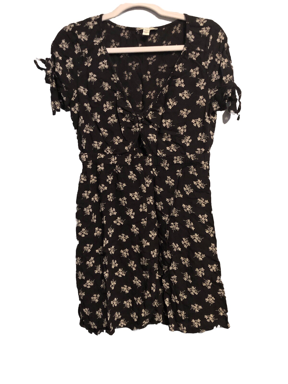American Eagle Outfitters Womens Mini Dress M Black Cutout Short Sleeve Floral