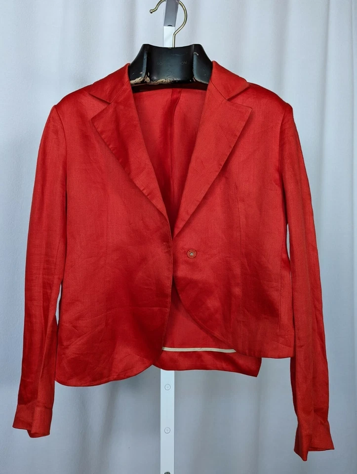 Chaqueta Blazer Yohji Yamamoto Rojo Teñido Recortado Seda Asimétrica Talla 1 Japón Foto 2 de 4