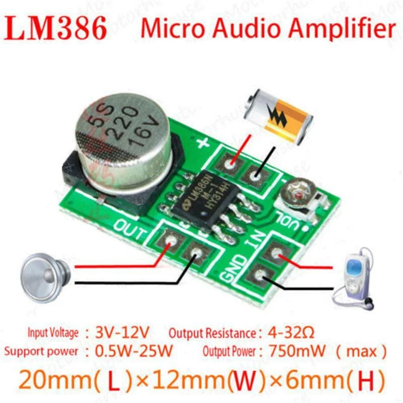 2 piezas Mini LM386 DC 3-10V Micro Audio Amplificador de Potencia Amplificador Módulo 750mW Nuevo Foto 2 de 4