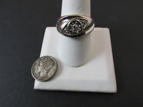 14k Solid White Gold Diamond Men's Ring Retro Design - Picture 6 of 12