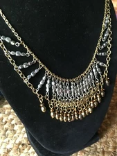 NWT Signed ZAD Egyptian Style Gold/Silver Tones Dangle Bib Choker Necklace