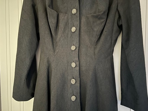 Vintage 1940s Dellbury Model grey button ladies long pure Worsted coat - Picture 5 of 12