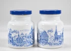 2 Vintage Hengstenberg Collectible German Milk Glass Condiment Jars Mustard
