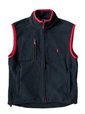 Kids POLO Ralph Lauren Fleece Vest Black Red Trim Pockets Full Zip Size Small S