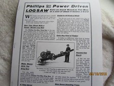 1919  Phillips one Man Drag Saw Gas Engine  Info Catalog