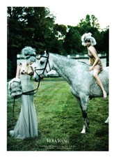 Vera Wang 1 page PRINT AD 2004 dapple grey horse, feather headdresses, gowns