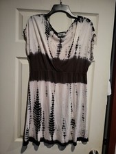 CZ Cover-Ups Boho Slate & White Rayon Low Cut Tie Dye Dress  Medium 