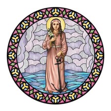 St. Philomena Stained Glass Look Static Decal Vinyl 5 3/4" dia Catholic