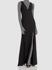  268 Aqua Women's Black Sleeveless V-Neck Side Slit Column Gown Dress Size 2