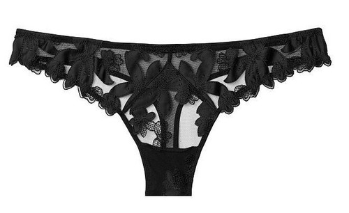 Victoria's Secret GROSSER *SEHR SEXY* TANGA MIT BLUMENSTICKEREI *schwarz* - Bild 2 von 5