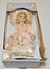 Paula Medici Collection Vintage Porcelain Doll Blonde , Peach Dress, Hat