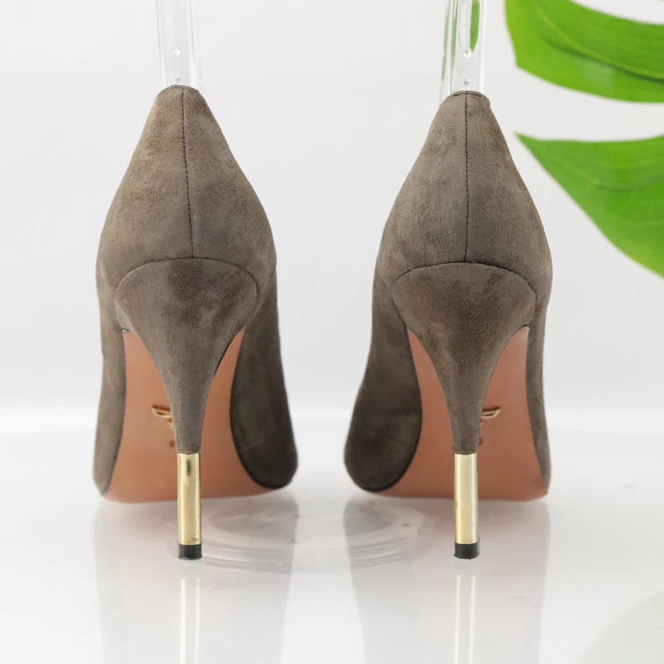 Botín Pour La Victoire para mujer talla 9,5 marrón topo gamuza punta abierta tacón dorado Foto 4 de 4