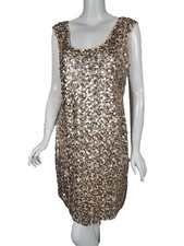 GUESS Champagne Paillette Sequin Covered Mesh Mini Shift Dress sz 14