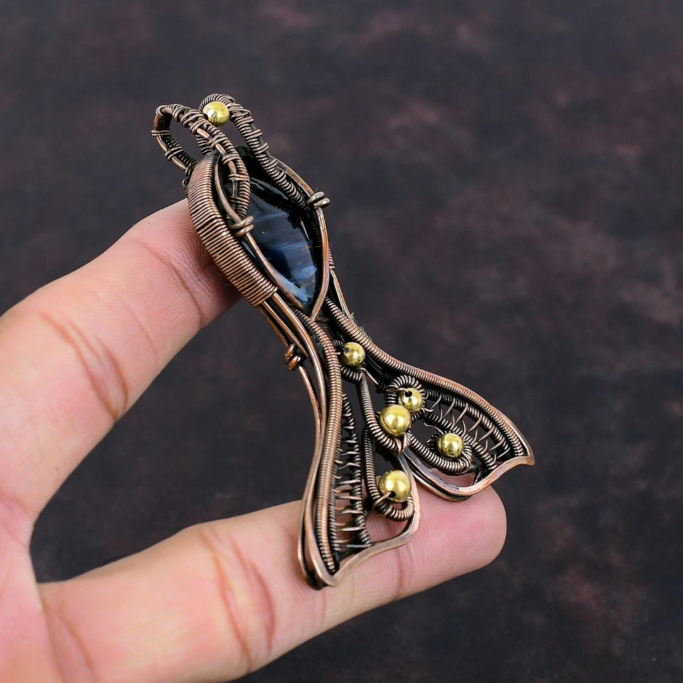 Venta del Día de la Mujer Pietersite Cobre Regalo Para Amor Colgante de Pescado Envuelto en Alambre 3.07" Foto 3 de 4