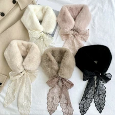 Real Rabbit Fur Collar Scarf Shawl Stole Wrap Neck Warmer Lace Neckerchief