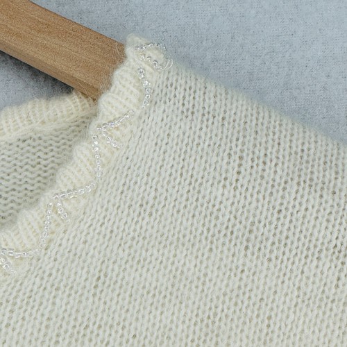 RAFAELLA Sweater M Angora Lambswool Top Short Sleeve Off White HK NEW Vintage - Picture 8 of 18