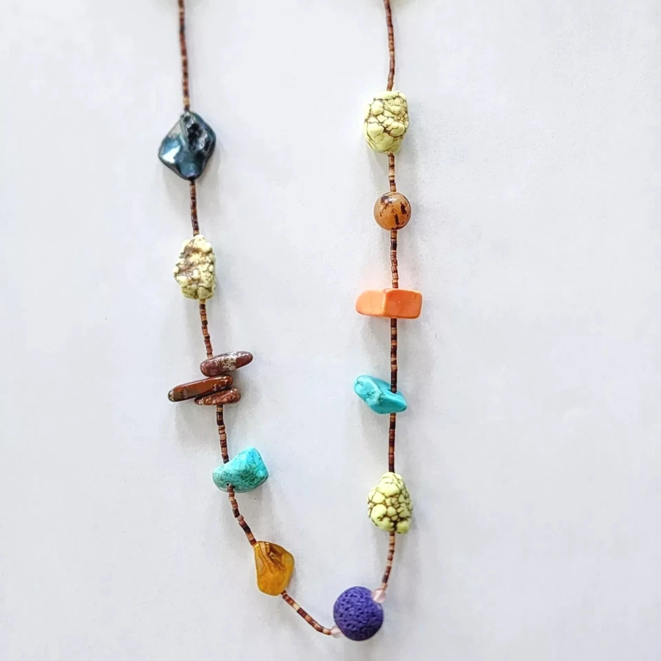 Collar De Colección Boho Capas Ónix Natural Conchas Semillas Coral Hippie Años 90 Hecho a Mano Foto 3 de 4