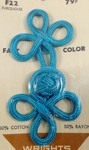 Frog Knot Closure Fastener Turquoise cotton rayon 3.5" Wrights WE Wright Vintage