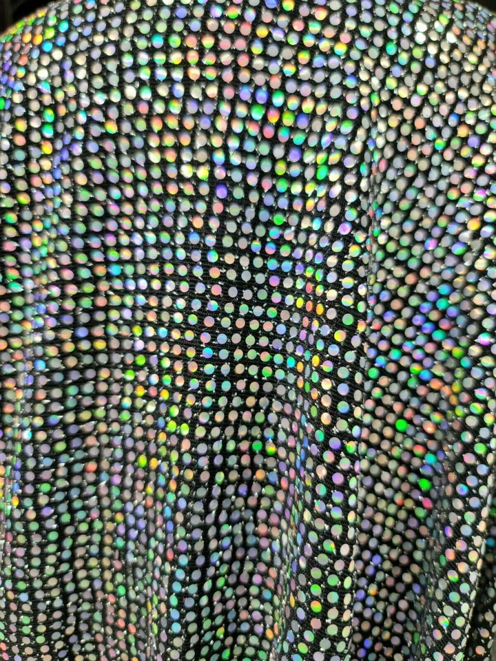 Vestido plateado iridiscente pegado lentejuelas en tela de spandex elástica por yarda graduación  Foto 4 de 4