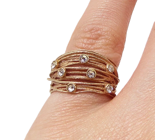 Rose Gold Over 925 Silver  White Cubic Zirconia Wired Band Ring Sz 5  RG2957