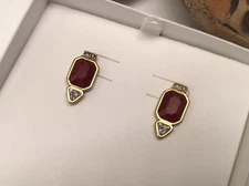 Silpada K&R Brass Red Resin & Swarovski Crystals Stud Earrings~New w Gift Box