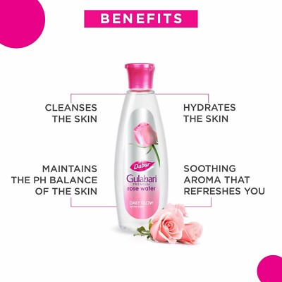 Dabur Gulabari Premium Rose Water with No Paraben for Cleansing and Toning, 59ml