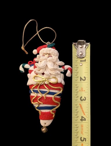 Patriotic Christmas Ornament Santa Claus Red White Blue Ornaments Polymer Clay - Picture 4 of 10