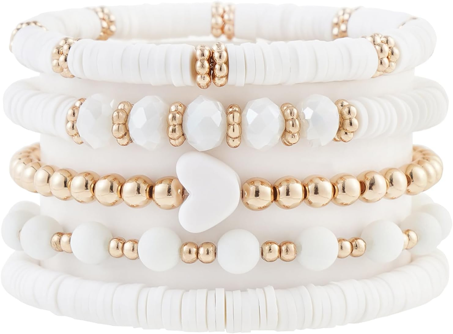 Heishi Beaded Stretch Bracelets for Women Stackable Gold Polymer Clay Beads Brac