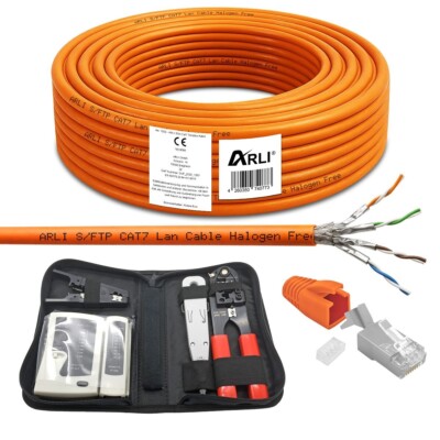 50m Cat7 Netzwerkkabel Werkzeug Set Rj45 10x Stecker Cat Kabel ARLI Verlegekabel