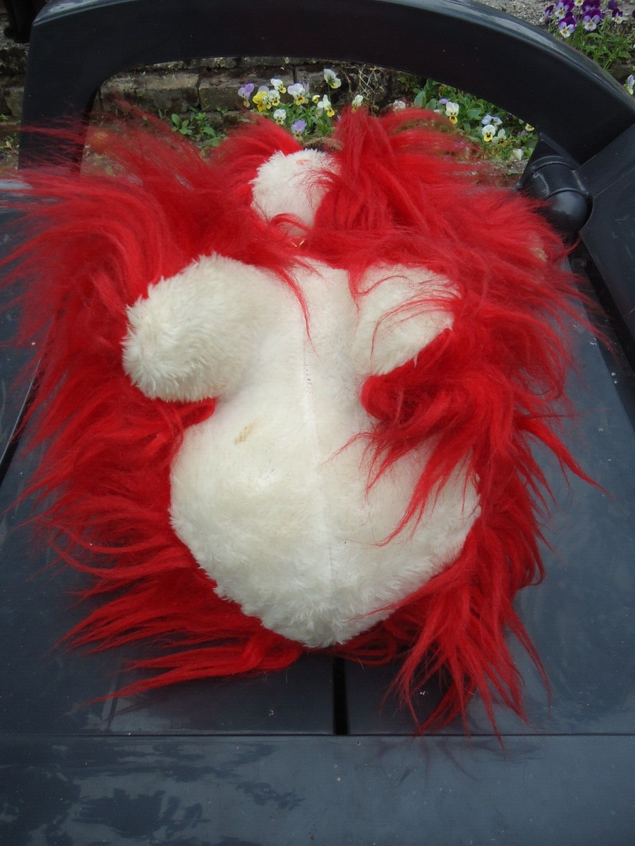 Peluche Ancienne Chien - Vintage Jouet En Tissu - Habit Rouge 26x22 Cm