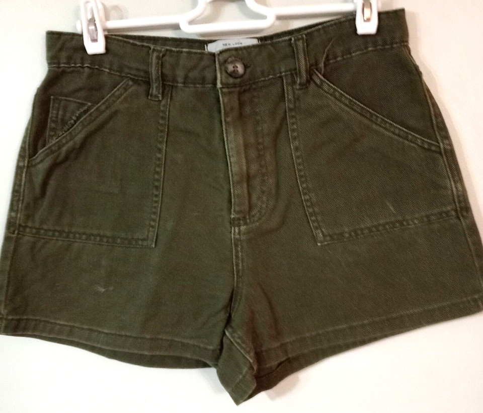 New Look Women’s Green Denim Mom Shorts Size 10 | Mid-High Waist