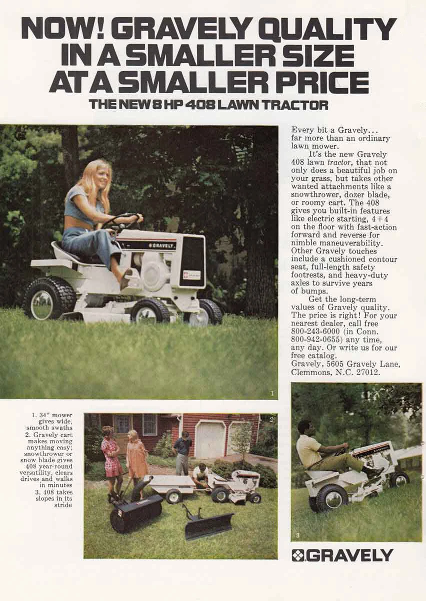 1971 Gravely 408 Lawn Tractor Smaller Size Vintage Print Ad eBay