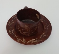 Vintage Souvenir Wooden Cup and Saucer From Havana