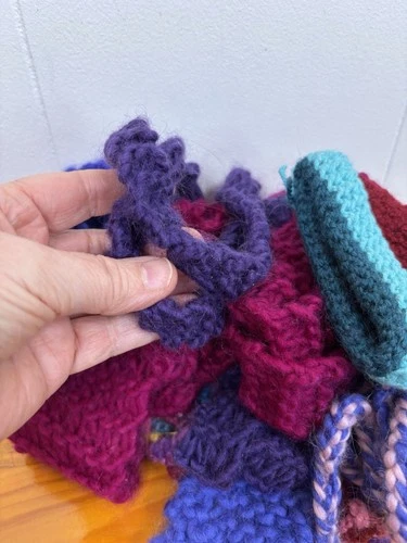 Mixed Lot Of Abandoned Knitting Projects Variety Unfinished Colorful Scrap Yarn image 4