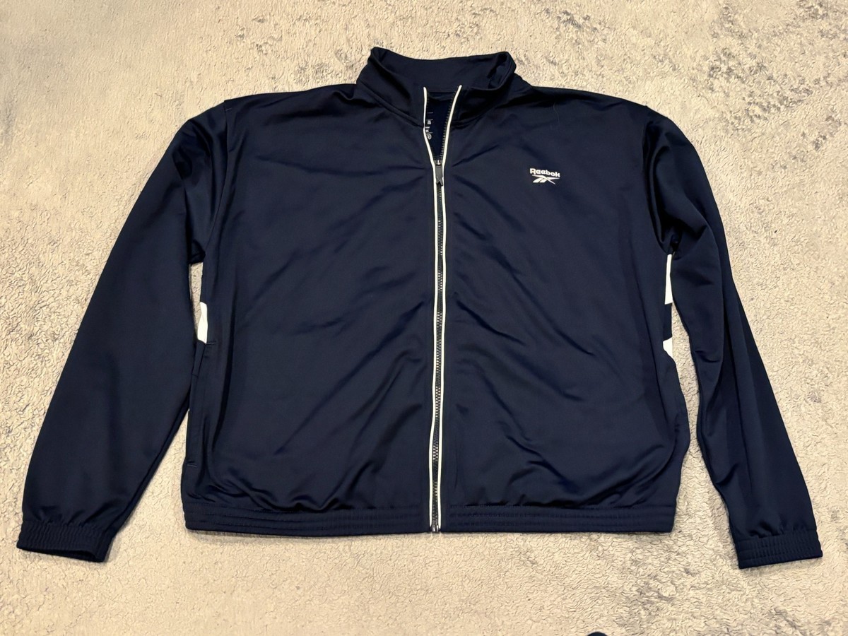 Reebok Track Jacket Mens XL Speedwick Full Zip Blue White Training 