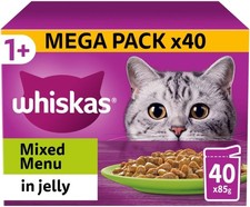 120 x 85g Whiskas 1+ Mixed Menu Mixed Adult Wet Cat Food Pouches in Jelly 5.45 per kilo