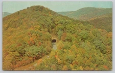 1964 Photochrome Blue Ridge Parkway Tunnel Aerial View NC Postcard