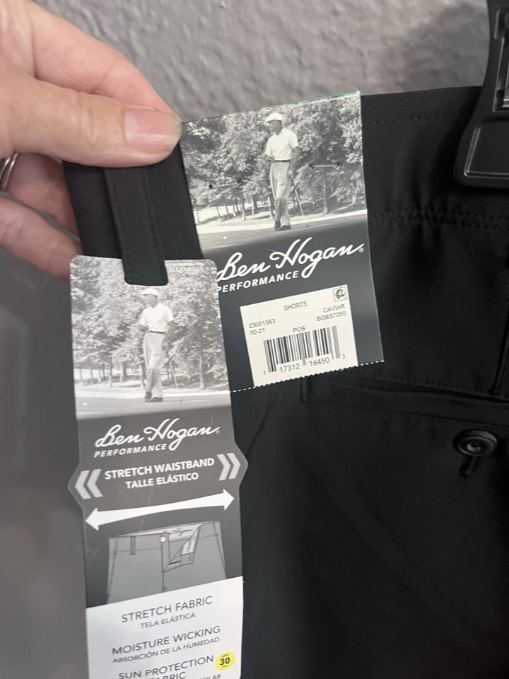 Pantalones cortos de golf Ben Hogan Performance negros delanteros planos para hombre talla 46 entrepierna 10 pulgadas Foto 4 de 4