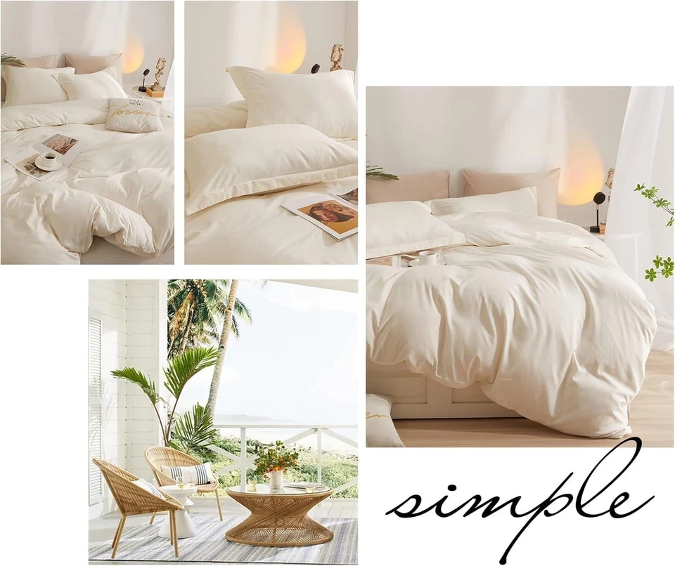 Funda Nórdica Color Crema Queen Marfil Blanco Con Cierre De Cremallera 3 Piezas。 — 第 3/4 张图片