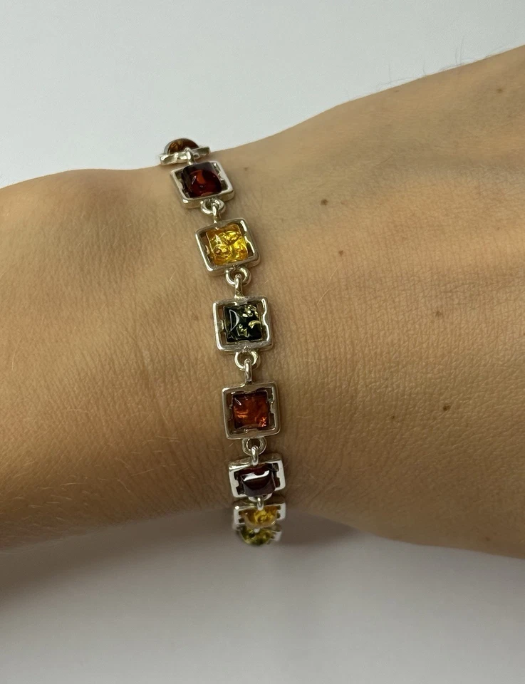 正品波罗的海琥珀首饰手链纯银多色琥珀手链。 — 第 2/4 张图片