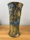Weller Woodcraft 1920s Art Pottery Green Brown Plum Tree Vase 11.5" Tall
