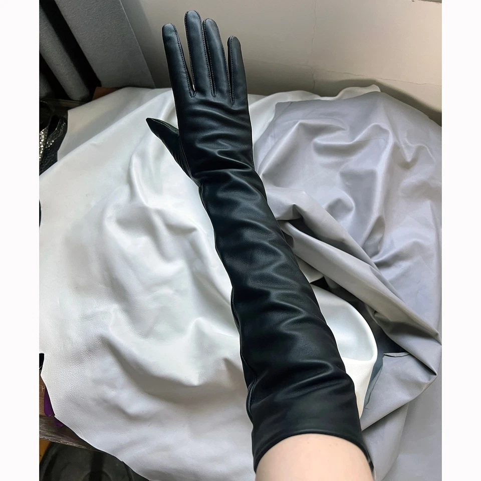 Mujeres 70 cm (27,6") Hombro Largo Cuero Oveja Real Ópera Fiesta Noche Guantes Foto 2 de 4