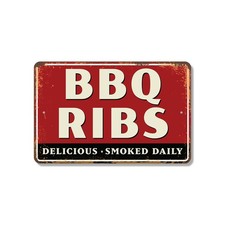BBQ Ribs Sign Smoke Sauce Smiles Durable Perfect for Kitchens Patios