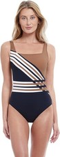 Gottex Women's Ocean Breeze Square Neck One Piece Swimsuit Brown Multi, 6 NWT