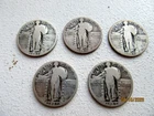 Five (5) 90% Silver Standing Liberty Quarters 1927