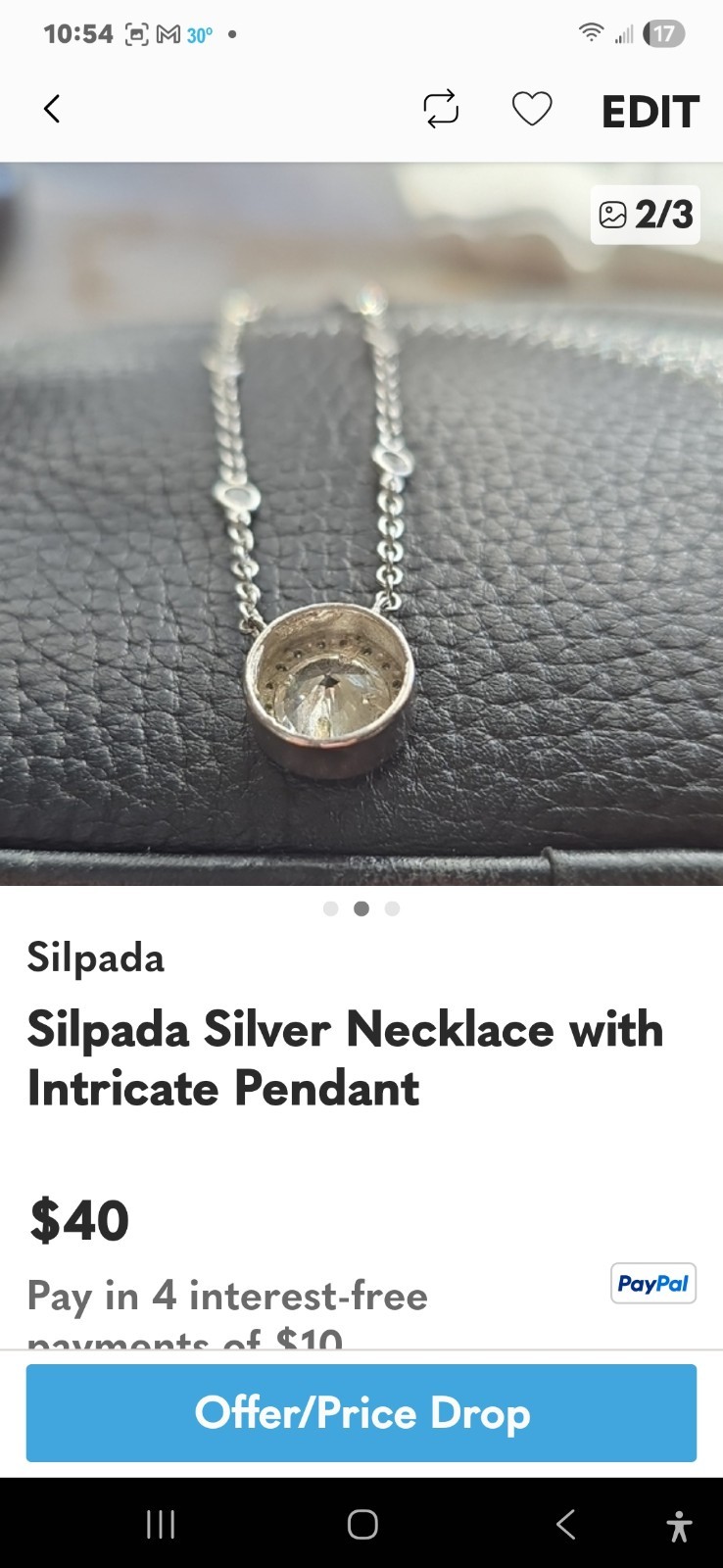 SILPADA Sterling Silver Scroll Bezel Set Cubic Zirconia Pendant Necklace N1250 !