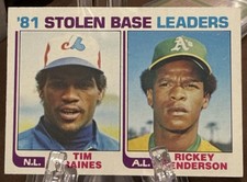 Rickey Henderson Tim Raines #164 1982 Topps MLB Stolen Bases League Leaders Mint