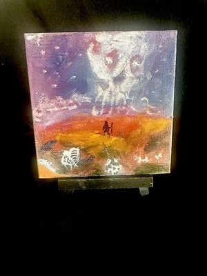 Original 4x4'' Oil Pastels Painting on Canvas Board''The Titan Beneath the Stars''